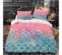 GTDKSUEVG 3D Design Printed 3PCs Bedding Set Room Decor Hidden Zipper Super Soft Mermaid Scales Comforter Cover Washable Easy Care for Teens,Women,Kids Pink Gold Shimmer Quilt Cover Double（200x200cm）