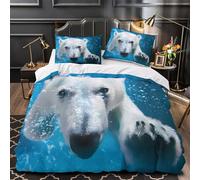 GTDKSUEVG 3D Design Printed 3PCs Bedding Set Room Decor Zipper Super Polar Bear Underwater Comforter Cover Durable Machine Washable for Kids,Teens,Women Wild Animal Quilt Cover Single（140x200cm）