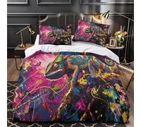 GTDKSUEVG 3D Design Printed 3PCs Bedding Set Room Decor Zipper Ultra Colorful Chameleon Comforter Cover Durable Easy Care for Children,Teens,Women Vibrant Abstract Quilt Cover Single（135x200cm）