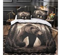 GTDKSUEVG 3D Print 3 Pcs Bedding Set Bed Decor Hidden Zipper Super Bear Walking Comforter Cover Breathable All Season for Girls,Kids,Teens Wild Forest Quilt Cover Single（140x200cm）