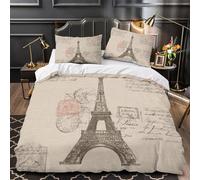 GTDKSUEVG 3D Print 3 Pcs Bedding Set Bed Decor Hidden Zipper Super Eiffel Tower Comforter Cover Washable Anti-allergic for Teens,Boys,Women Vintage Paris Quilt Cover Single（135x200cm）