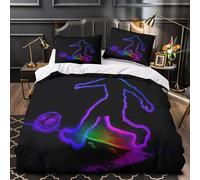 GTDKSUEVG 3D Print 3 Pcs Bedding Set Bed Decor Hidden Zipper Super Soccer Player Kicking Ball Comforter Cover Breathable All Season for Girls,Kids,Teens Neon Glow Quilt Cover King（220x240cm）