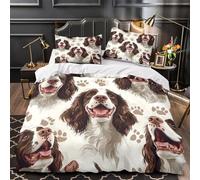 GTDKSUEVG 3D Print 3 Pcs Bedding Set Bed Decor Zipper Closure Design Springer Spaniel Dog Comforter Cover Washable Hypoallergenic for Boys,Girls,Adults coon Pet Quilt Cover Single（135x200cm）
