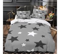 GTDKSUEVG 3D Print 3 Pcs Bedding Set Bed Decor Zipper Closure Design Super Soft Star Quilt Cover Hypoallergenic Easy Care for Teens,Youth,Children black White Duvet Cover Double（200x200cm）