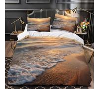 GTDKSUEVG 3D Print 3-Piece Bedding Set Bed Decor Zipper Closure Extra Sunset Beach Comforter Cover Durable Anti-allergic for Kids,Teens,Adults Ocean Waves at Golden Hour Quilt Cover Single（140x200cm）