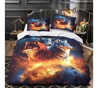 GTDKSUEVG 3D Print 3-Piece Bedding Set Bed Decor Zipper Closure Extra Wolf Trio Comforter Cover Durable Anti-allergic for Kids,Teens,Adults Fantasy Digital Quilt Cover Single（140x200cm）