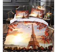 GTDKSUEVG 3D Print 3-Piece Bedding Set Bed Decor Zipper Super Soft Paris Eiffel Tower Comforter Cover Washable Machine Washable for Youth,Kids,Women Autumn Scenic View Quilt Cover Double（200x200cm）