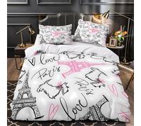 GTDKSUEVG 3D Print 3-Piece Bedding Set Bed Decor Zipper Super Soft Paris Sketch Comforter Cover Washable Machine Washable for Youth,Kids,Women hand Drawn Quilt Cover Single（140x200cm）