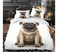 GTDKSUEVG 3D Print 3-Piece Bedding Set Home Decor Zipper Extra Soft Pug Puppy Duvet Cover Hypoallergenic Anti-allergic for Girls,Boys,Children Coon Comforter Cover King（220x240cm）