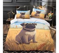 GTDKSUEVG 3D Print 3 Pieces Bedding Set Bed Decor Extra Pug Puppy Sitting Comforter Cover Hypoallergenic Machine Washable for Girls,Teens,Adults Coon Dog Quilt Cover Super king（260x220cm）