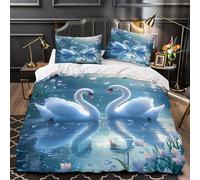 GTDKSUEVG 3D Print 3 Pieces Bedding Set Bedroom Decor Ultra Swans in Love Comforter Cover Hypoallergenic Machine Washable for Girls,Adults,Teens Romantic Nature Quilt Cover Double（200x200cm）