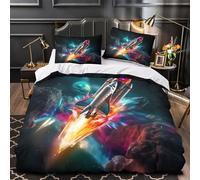 GTDKSUEVG 3D Print 3 Pieces Bedding Set Home Decor Zipper Super Soft Space Shuttle Quilt Cover Durable Anti-allergic for Adults,Women,Children scifi Space Adventure Duvet Cover Single（135x200cm）
