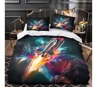 GTDKSUEVG 3D Print 3 Pieces Bedding Set Room Decor Space Shuttle Comforter Cover Breathable Wrinkle-Resistant for Youth,Boys,Children scifi Space Adventure Quilt Cover King（220x240cm）