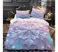 GTDKSUEVG 3D Print 3PCs Bedding Set Home Decor Super Soft Snowflake Duvet Cover Durable Hotel Quality for Adults,Girls,Teenagers Winter Crystal Comforter Cover Single（135x200cm）