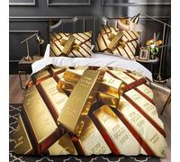 GTDKSUEVG 3D Printed 3 Pcs Bedding Set Bed Decor Design Ultra Gold Bars Quilt Cover Durable Machine Washable for Youth,Adults,Teens luxury Investment Duvet Cover King（220x240cm）