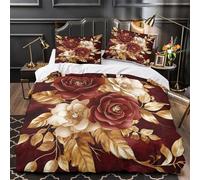 GTDKSUEVG 3D Printed 3 Pcs Bedding Set Bed Decor Zipper Closure Design Elegant Floral Comforter Cover Washable All Season for Teens,Adults,Kids Luxury Rose And Leaf Quilt Cover Single（140x200cm）