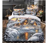 GTDKSUEVG 3D Printed 3 Pcs Bedding Set Bedroom Decor Hidden Zipper Super Cozy Cabin Winter Comforter Cover Durable Machine Washable for Teens,Women,Boys Snowy Mountain Quilt Cover Double（200x200cm）