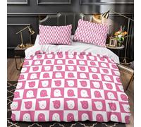 GTDKSUEVG 3D Printed 3 Pcs Bedding Set Bedroom Decor Hidden Zipper Super Halloween Ghosts Comforter Cover Durable Machine Washable for Teens,Women,Boys Pink Checkered Quilt Cover Single（140x200cm）