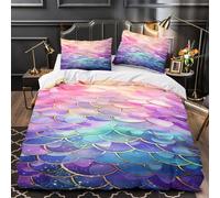 GTDKSUEVG 3D Printed 3 Pcs Bedding Set Bedroom Decor Hidden Zipper Super Mermaid Scales Comforter Cover Durable Machine Washable for Teens,Women,Boys fantasy Rainbow Quilt Cover Single（140x200cm）