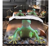 GTDKSUEVG 3D Printed 3 Pcs Bedding Set Green Lizard Closeup Duvet Cover Home Decor Hidden Zipper Super Soft Breathable Durable Easy Care for Teens,Adults,Kids wildlife Quilt Cover Single（135x200cm）