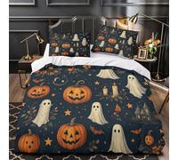 GTDKSUEVG 3D Printed 3 Pcs Bedding Set Home Decor Design Extra Halloween Ghosts Comforter Cover Hypoallergenic All Season for Kids,Adults,Teenagers Vintage Spooky Quilt Cover Single（140x200cm）