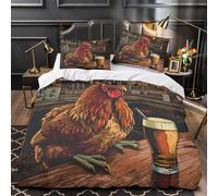 GTDKSUEVG 3D Printed 3 Pcs Bedding Set Home Decor Extra Funny Rooster Sitting Duvet Cover Hypoallergenic All Season for Adults,Children,Teens pub Bar Coon Comforter Cover Double（200x200cm）