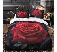 GTDKSUEVG 3D Printed 3 Pcs Bedding Set Home Decor Extra Red Rose Bloom Duvet Cover Durable Anti-allergic for Adults,Youth,Teens Floral Comforter Cover Double（200x200cm）