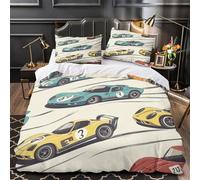 GTDKSUEVG 3D Printed 3 Pcs Bedding Set Room Decor Zipper Closure Design Extra RacingCars Quilt Cover Breathable All Season for Adults,Kids,Youth VintageIllustration Duvet Cover Single（135x200cm）