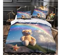 GTDKSUEVG 3D Printed 3 Pcs Bedding Set Room Decor Zipper Ultra Soft Teddy Bear Sky Quilt Cover Durable Easy Care for Adults,Teenagers,Boys Fantasy Rainbow Duvet Cover Double（200x200cm）
