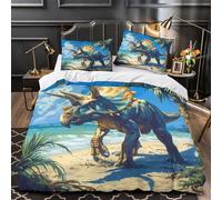 GTDKSUEVG 3D Printed 3 Pcs Bedding Set Room Decor Zipper Ultra Soft Triceratops Dinosaur Comforter Cover Durable Easy Care for Children,Teens,Women prehistoric Beach Quilt Cover Double（200x200cm）