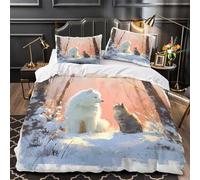 GTDKSUEVG 3D Printed 3-Piece Bedding Set Bed Decor Hidden Zipper Super Snowy Forest Comforter Cover Washable Anti-allergic for Teens,Boys,Women Animal Friendship Quilt Cover Single（135x200cm）