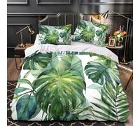 GTDKSUEVG 3D Printed 3-Piece Bedding Set Bedroom Decor Hidden Zipper Ultra TropicalLeaf Comforter Cover Breathable All Season for Girls,Kids,Adults Watercolor Quilt Cover Super king（260x220cm）