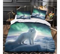 GTDKSUEVG 3D Printed 3-Piece Bedding Set Home Decor Zipper Closure Design Arctic Fox Standing Duvet Cover Durable Hotel Quality for Girls,Youth,Children Nature Fantasy Comforter Cover King（220x240cm）