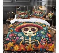 GTDKSUEVG 3D Printed 3-Piece Bedding Set Room Decor Sugar Skull Comforter Cover Breathable Wrinkle-Resistant for Youth,Boys,Children Mexican Folk Quilt Cover King（220x240cm）