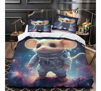 GTDKSUEVG 3D Printed 3-Piece Bedding Set Room Decor Zipper Super Soft Cute Mouse Astronaut Quilt Cover Durable Hotel Quality for Girls,Youth,Teenagers Space Adventure Duvet Cover King（220x240cm）