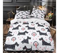 GTDKSUEVG 3D Printed 3-Piece Bedding Set Room Decor Zipper Super Soft Scotch Terrier Dogs Comforter Cover Durable Machine Washable for Kids,Teens,Women Hand Drawn Coon Quilt Cover Double（200x200cm）