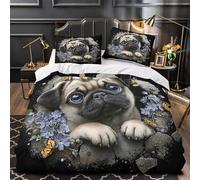 GTDKSUEVG 3D Printed 3 Pieces Bedding Set Bed Decor Hidden Zipper Super Soft Pug Puppy Eyes Quilt Cover Washable Wrinkle-Resistant for Youth,Kids,Women Cute Animal Duvet Cover King（220x240cm）