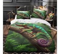 GTDKSUEVG 3D Printed 3 Pieces Bedding Set Bedroom Decor Extra Chameleon on Branch Comforter Cover Machine Washable Hotel Quality for Youth,Teens,Boys Nature Wildlife Quilt Cover Single（140x200cm）