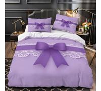 GTDKSUEVG 3D Printed 3 Pieces Bedding Set Bedroom Decor Extra Purple Bow Decor Comforter Cover Machine Washable Hotel Quality for Youth,Teens,Boys Elegant Gift Wrap Quilt Cover Single（135x200cm）