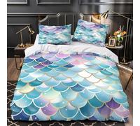 GTDKSUEVG 3D Printed 3 Pieces Bedding Set Bedroom Decor Zipper Closure Extra Soft Mermaid Scales Comforter Cover Machine Washable Hotel Quality for Youth,Teens,Boys Quilt Cover Single（135x200cm）