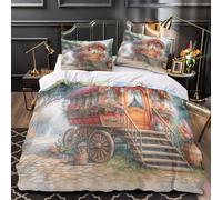 GTDKSUEVG 3D Printed 3PCs Bedding Set Bed Decor Design Super Vintage Caravan Comforter Cover Washable Hypoallergenic for Boys,Girls,Adults Romantic Garden Quilt Cover Double（200x200cm）