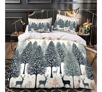 GTDKSUEVG 3D Printed 3PCs Bedding Set Bed Decor Zipper Closure Design Super ChristmasForest Comforter Cover Washable Hypoallergenic for Boys,Girls,Adults WinterScenic Quilt Cover Single（140x200cm）