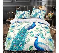 GTDKSUEVG 3D Printed 3PCs Bedding Set Bed Decor Zipper Closure Super Soft Peacock Birds Quilt Cover Hypoallergenic All Season for Adults,Boys,Children Watercolor Floral Duvet Cover Double（200x200cm）