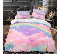 GTDKSUEVG 3D Printed 3PCs Bedding Set Bedroom Decor Zipper Closure Rainbow Sky Comforter Cover Machine Washable Hotel Quality for Youth,Teens,Boys Fantasy Pastel Quilt Cover Double（200x200cm）