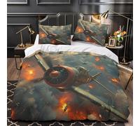 GTDKSUEVG 3D Printed 3PCs Bedding Set Bedroom Decor Zipper Closure Super WWII Fighter Plane Duvet Cover Breathable Anti-allergic for Youth,Boys,Teenagers Comforter Cover Single（140x200cm）