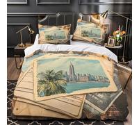 GTDKSUEVG 3D Printed 3PCs Bedding Set Home Decor Hidden Zipper Extra Soft Vintage Postcards Quilt Cover Hypoallergenic All Season for Girls,Boys,Adults cityscape Travel Duvet Cover King（220x240cm）