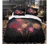 GTDKSUEVG 3D Printed 3PCs Bedding Set Room Decor Hidden Zipper Super Soft Fireworks Display Quilt Cover Durable All Season for Teens,Adults,Women celebration Night Duvet Cover Double（200x200cm）