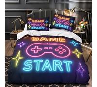 GTDKSUEVG 3D Printed 3PCs Bedding Set Room Decor Zipper Super Soft Game Controller Quilt Cover Durable Hotel Quality for Girls,Youth,Teenagers Neon Glow Duvet Cover King（220x240cm）