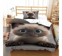 GTDKSUEVG Cat 3D Printed Quilt Cover 2 Pieces Bedding Soft Microfiber with Zipper Closure,Pillowcases for Teens And Adults Single(135x200cm)