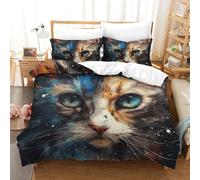 GTDKSUEVG Cat 3D Printed Quilt Cover 3 Pieces Bedding Set Soft Easy Care with Zipper Closure，Pillowcases for Teens And Adults Double（200x200cm）